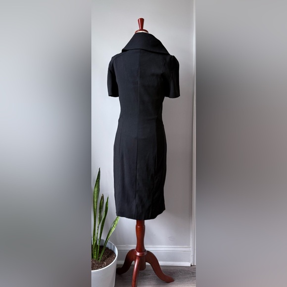Gianfranco Ferré Vintage Black Dress Wide Structured Collar Wool Blend Tailored - Picture 3 of 9